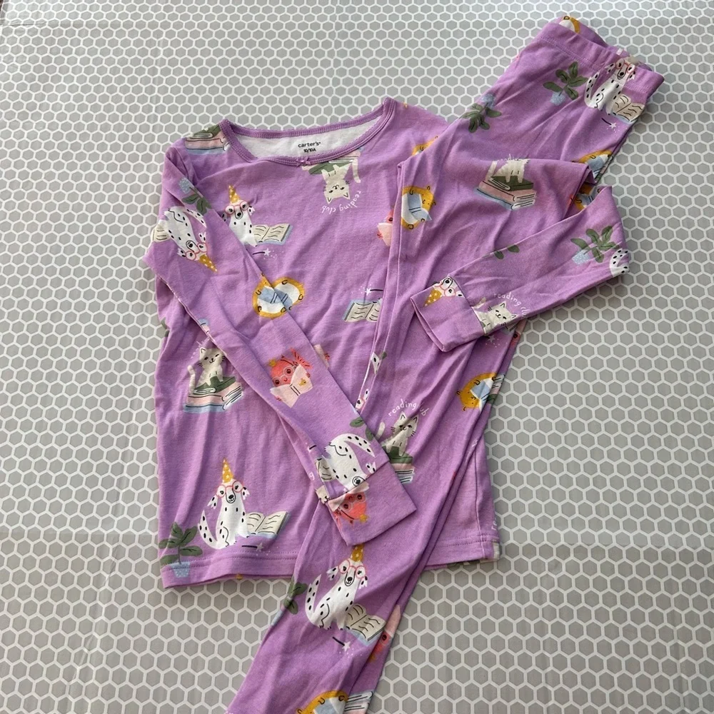 Carter's Lavender Animal & Book Print Pajama Set - Girls